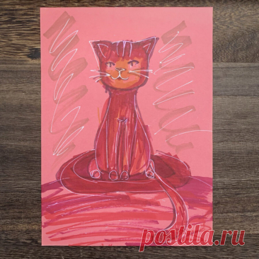 Рисунок на цветной бумаге: котенок | Креаликум