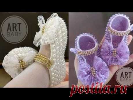 Sapatinho de Croche com Perolas -  Profª Fernanda Reis