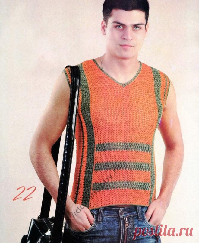 Мужской ажурный жилет крючком