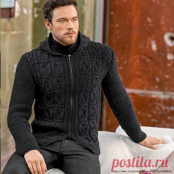 МУЖСКОЙ ЖАКЕТ на молнии с капюшоном

Размеры мужского жакета: S (M, L, XL).
Охват груди: 94 (104, 112, 122) см, длина 70 см

из пряжи LANG YARNS MERINO +, состоящей из экстратонкой мериносовой шерсти.

Вам потребуется пряжи 1000 (1050, 1100, 1150) грамм или 20 (21, 22, 23) мотка оттенка антрацит, спицы № 4,5 и 5; молния с двумя бегунками длиной 60 см.

Узор I, спицы № 4,5: 1 кромочная, *1 изнаночная, 2 лицевые, 1 изнаночная*, повторять от * до * закончить 1 кромочной. В по...