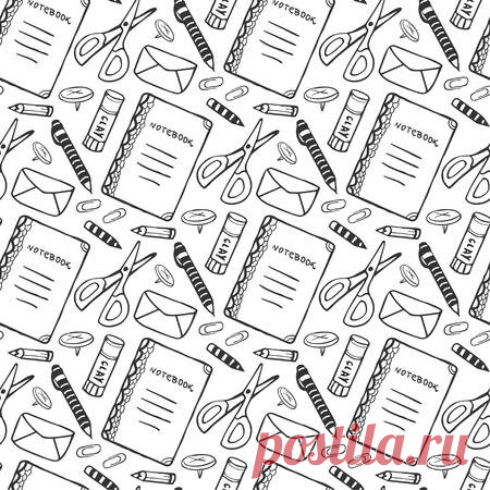 Hand drawn seamless pattern with school stationery tools. Vector black and white background in doodle style. School tools texture 123RF - Миллионы стоковых фото, векторов, видео и музыки для Ваших проектов.