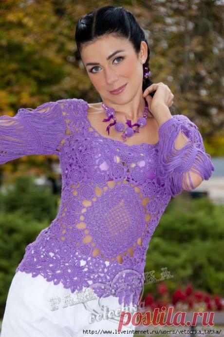сиреневое чудо - топ крючком и мотивами