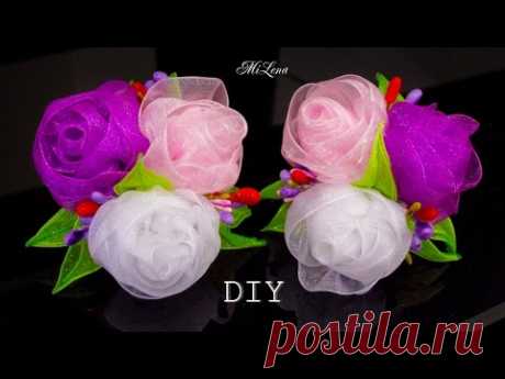 РЕЗИНКИ С РОЗАМИ ИЗ ОРГАНЗЫ, МК / DIY Organza Roses