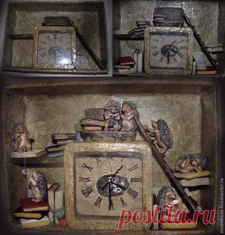 Часы &quot;Книжные ежи&quot; - Ярмарка Мастеров - ручная работа, handmade