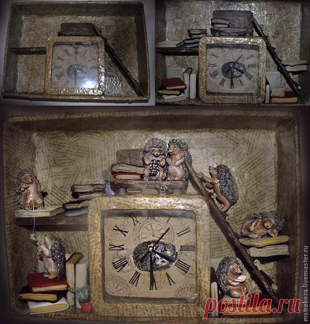 Часы "Книжные ежи" - Ярмарка Мастеров - ручная работа, handmade