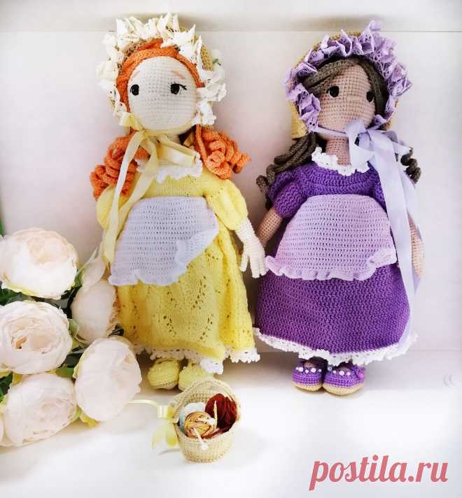 PDF Вязальщица Света крючком. FREE crochet pattern; Аmigurumi doll patterns. Амигуруми схемы и описания на русском. Вязаные игрушки и поделки своими руками #amimore - большая кукла в платье, куколка с комплектом одежды, девочка с корзинкой.