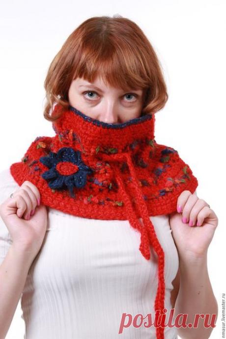 Купить Снуд из мохера &quot;Красный-прекрасный&quot; - ярко-красный, однотонный, снуд, снуд вязаный