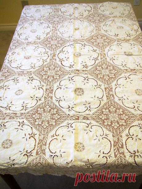 Antique Tablecloth Linen Lace White Cutwork Filet Victorian Supper Tea Cloth 52" | eBay