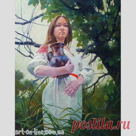 Картина Девушка с кувшином - Портрет  - Ярошевич Анастасия (живопись) Картина Девушка с кувшином -  Автопортрет художницы в национальной украинской одежде, с кувшином в руках.