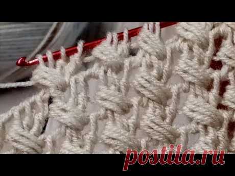 🤩Так НЕОБЫЧНО и КРАСИВО! 🦋Интересный УЗОР ТУНИССКИМ КРЮЧКОМ #crochet #вязаниекрючком