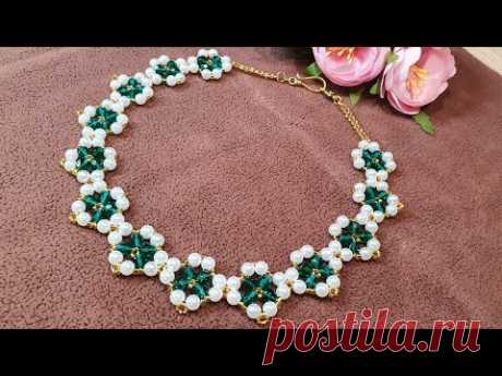 Beaded necklace/Pearl necklace/Жемчужное ожерелье/Жемчужное колье/Изумрудное колье/Бисер/DIY/Neckace