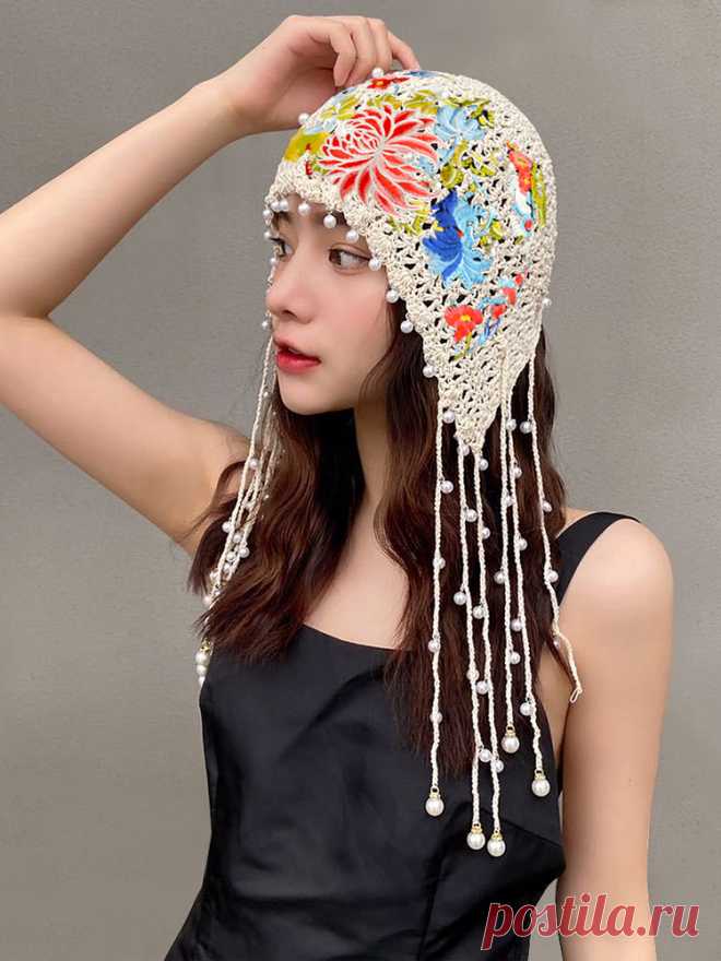 2022 Ethnic style embroidered knitted hat Women's spring and summer versatile ear protection Baotou thread hat knitting sweet and cute – ipotala.com