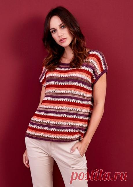 Полосатый топ с ажурным узором спицами - Портал рукоделия и моды
