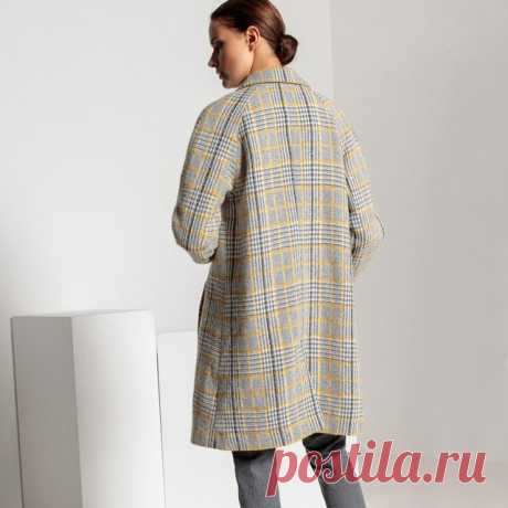 Пальто в клетку с поясом на завязках в клетку/фон бежевый La Redoute Collections