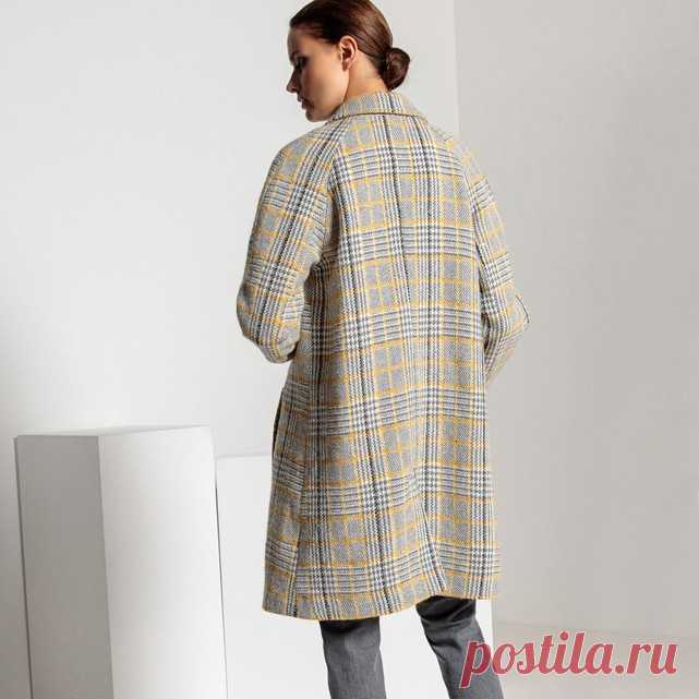 Пальто в клетку с поясом на завязках в клетку/фон бежевый La Redoute Collections