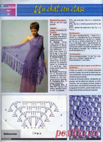 Сиреневая сетчатая шаль с небольшими цветочными мотивами, связанная крючком. Схема. / pautinka.3dn.ru