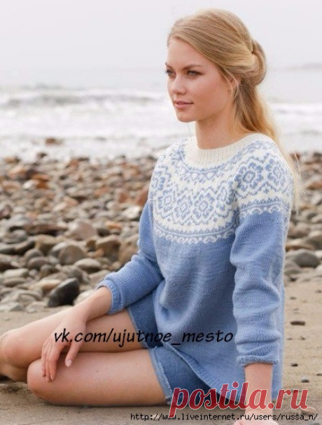 Джемпер с жаккардовой кокеткой "Periwinkle" by DROPS Design