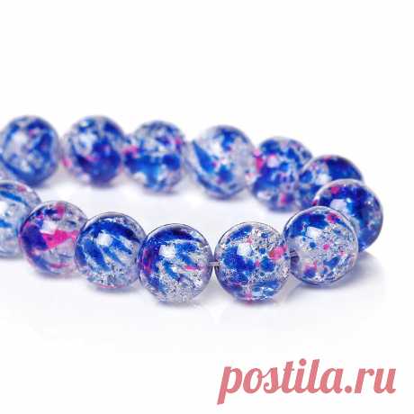 Стеклянные бусины 10 мм. с сине-красными кляксами (10 шт.)