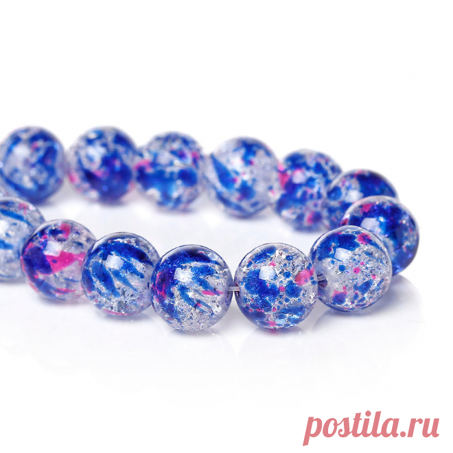 Стеклянные бусины 10 мм. с сине-красными кляксами (10 шт.)