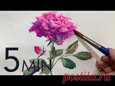 [Eng sub] 5min Easy Watercolor |  Rose flower