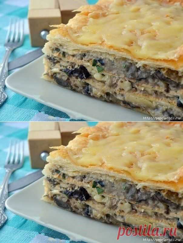 Горячий "Наполеон" с картофельно-грибным кремом.