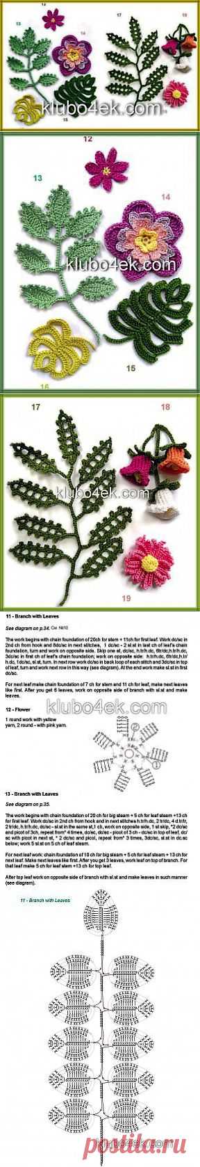 Элементы ирландского кружева: Цветы и листья связанные крючком. Часть 2