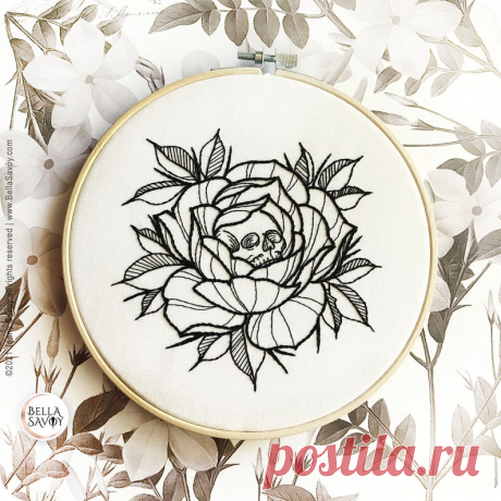 Rose & Skull Floral Embroidery Pdf Pattern Line Art | Etsy Moldova