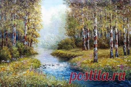 Край березовый, необъятный... Художник Синев Евгений.