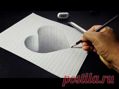 How to Draw a 3D Hole Heart Shape - Easy 3D Drawings for Kids