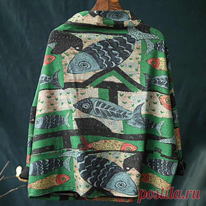 Plus Size - Literary Casual Fish Leaf Loose -T-shirt Item Code4200735309886Material43%Polyester,49%Cotton,8%Spandex Product Details:·Casual,Retro·Fish,Leaf·Long Sleeve Season: Autumn,Winter