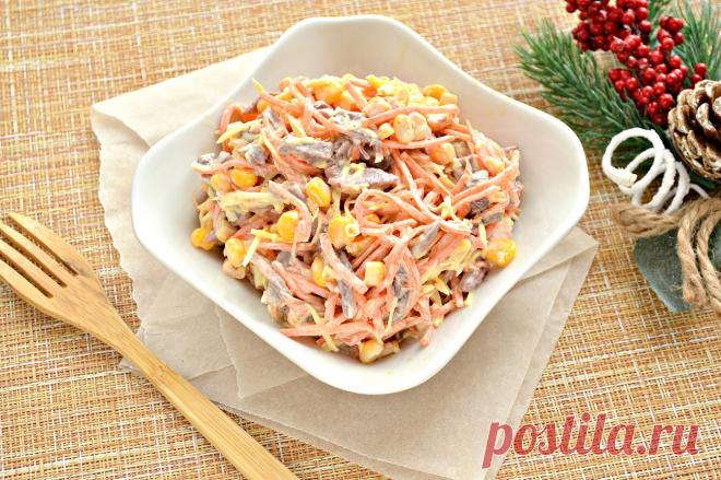 Салат с говядиной, кукурузой и корейской морковкой