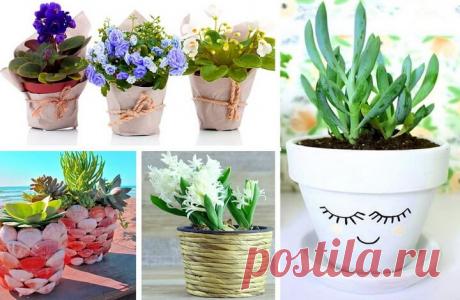 Как украсить цветочный горшок своими руками [фото и видео]  | 33 Поделки