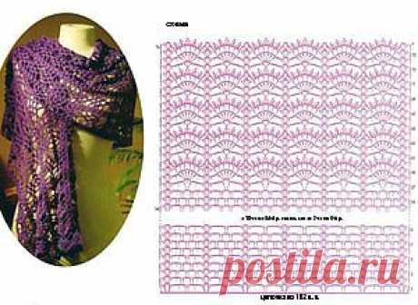 Палантин Анютины глазки, связанный крючком. Описание и схема вязания бесплатно/Шали. Палантины. Платки. Пончо. Накидки. Пелерины./Вязание/Статьи / Шитье, вязание, рукоделие, бисероплетение