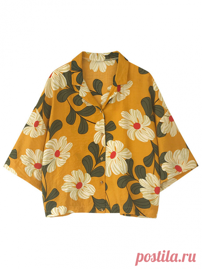 Рубашки с отложным воротником и цветочным принтом с рукавами 3/4 Ваш друг поделился с вами модным сайтом и дает вам скидку до 20%! требуй это сейчас.