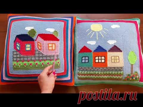 Вязание крючком. Техника интарсия. Интерьерные подушки.