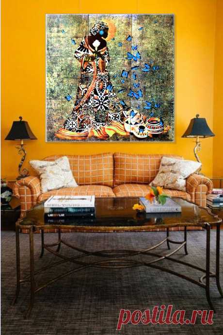 плитка в ванную, панно в ванную, африканский интерьер, африканский декор, керамическое панно