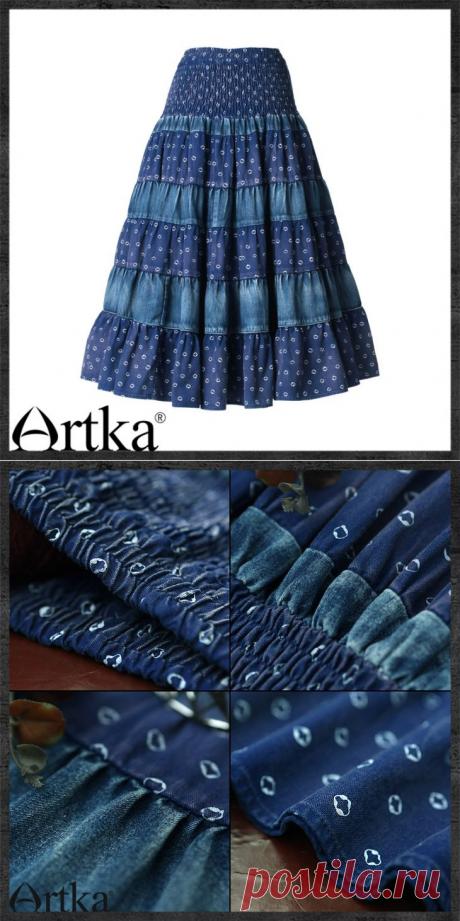 Длинная юбка-солнце с джинсовыми вставками на резинке, 40207559672 купить за 18090 руб. с доставкой по России, Украине, Беларуси и миру | Юбки | Artka: интернет-магазин обуви и одежды Artka