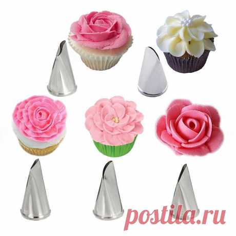 5 Pcs/Set Rose Petal Metal Cream Tips Cake Decorating Tools Steel Icing Piping Nozzles Cake Cream Decorating Cupcake Pastry Tool - sellhotproducts