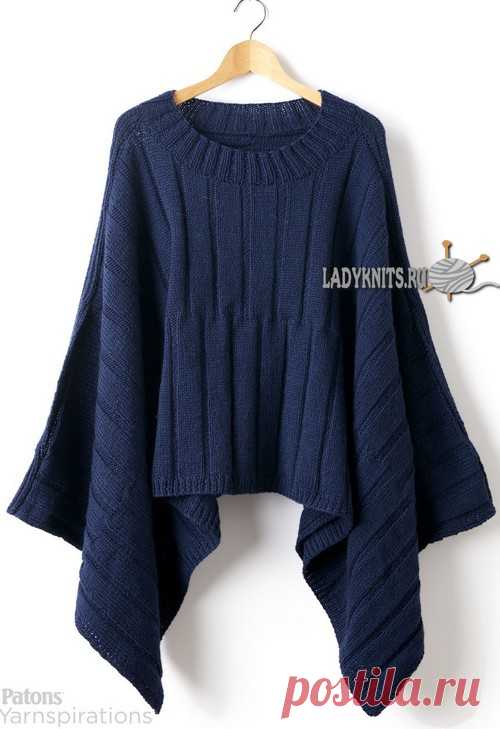 Стильное женское пончо спицами. / ladyknits.ru