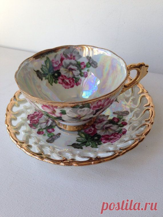 Vintage Royal Sealy Tea Cup and Saucer Iridescent Tea Cup and Saucer Iridescent…