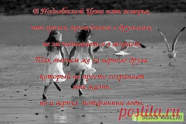 В Поднебесной Цепи есть поверье,то время, проведенное с друзьями,не засчитывается в возраст.
Так выпьем же за верного друга,который не просто сохраняет мне жизнь,но и вернул  потерянные годы.
(Алина Илларионова. Оборотни Его Величества)