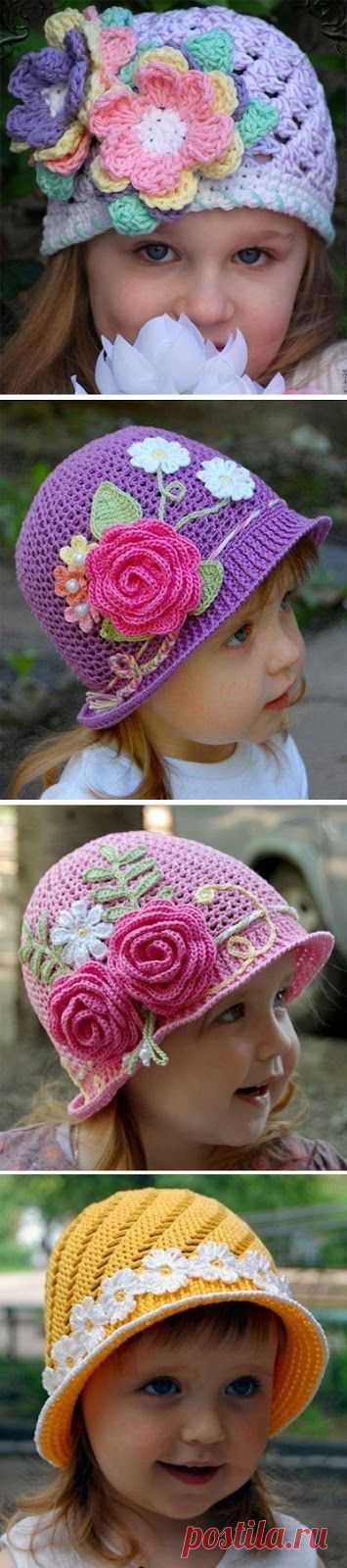 Шапки-шляпки и панамки: вяжем крючком. Caps, hats and panama: Knit crochet ~ Baby hats crocheted.  Caps, hats and panama DIY tutorial http://www.handmadiya.com/2012/05/blog-post_05.html
