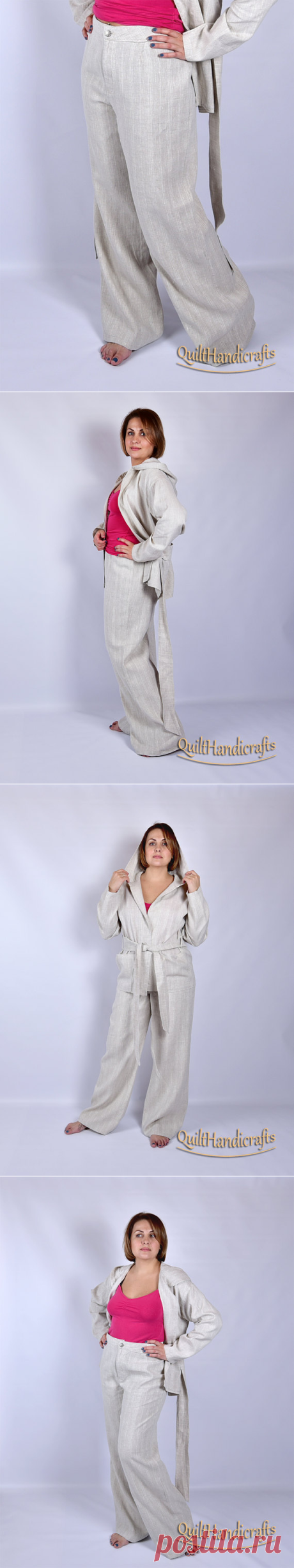 Women Pants Plus size Pure linen straight high by QuiltHandicrafts
