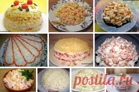 >10 салатов с крабовыми палочками (мясом)