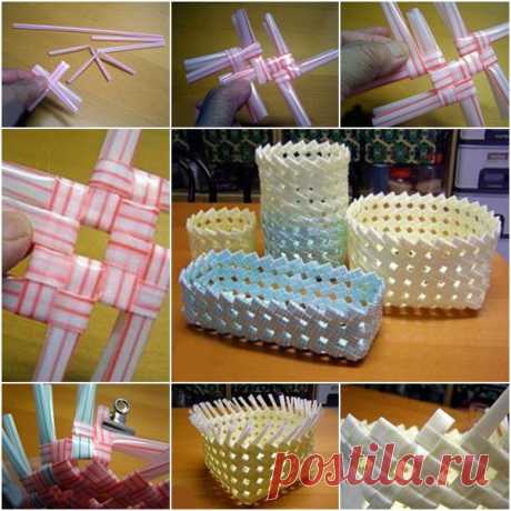 DIY питьевой соломы корзины Организатор