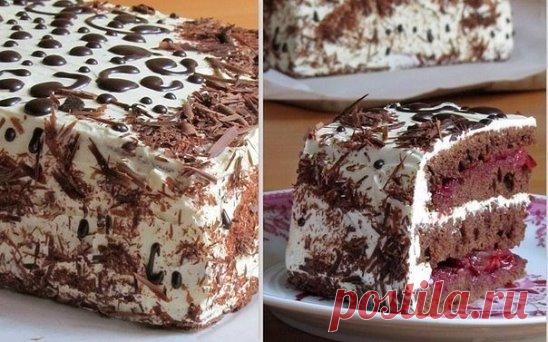 Шоколадный торт с вишневой прослойкой и масляно-заварным кремом на сметане
Ингредиенты для коржа:
320 г муки (2 стакана + 1/3 ст.)
4 яйца
240 г сахара (1 стакан + 2 ст.л. с горкой)
200 мл молока теплого
6 ст.л. с небольшими горками какао-порошка
200 г сл. масла (маргарина)
2 ч.л. раств. кофе (порошок)
2 ч.л. разрыхлителя
0,5 ч.л. пищевой соды
0,5 ч.л. соли
2 ч.л. ванильного сахара
Ингредиенты для крема:
Сметана 20% и выше – 300 г
Сахар – 3-4 ст.л.
Мука – 2 ст.л.
Яйцо – 1 шт.
Сл. масло – 200 г