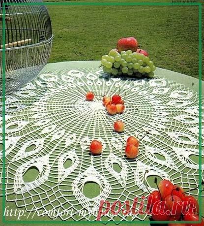 Вязание крючком большой круглой салфетки «Павлинье перо» | Уют и тепло моего дома