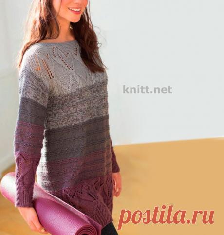 Пуловер с цветочными бордюрами