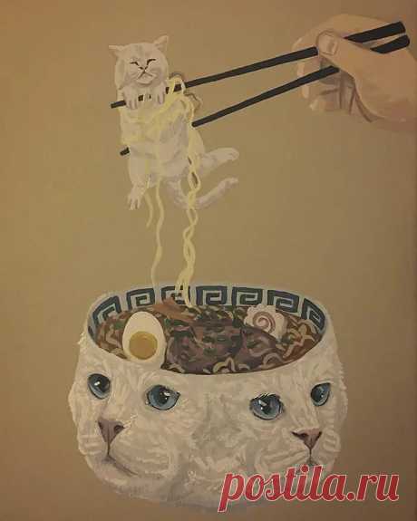 Авокадо, космос и «Большая волна»: сюрреалистические коты Даниала Райана