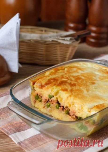 Картофельная запеканка с мясом и горошком | Интересные рецепты